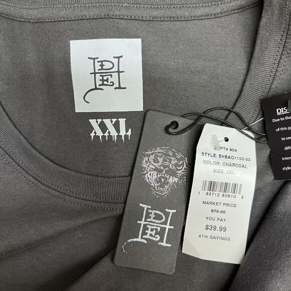 Ed Hardy NEW Men's Size XXL Crewneck Steel Gray S/S T-Shirt Eagle Skull Cotton - Picture 3 of 8